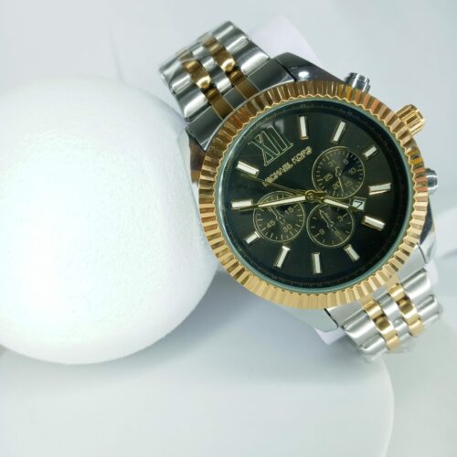 Michael Kors Men's Two-Tone Gold  Silver Stainless Steel Chronograph Watch with Black Dial