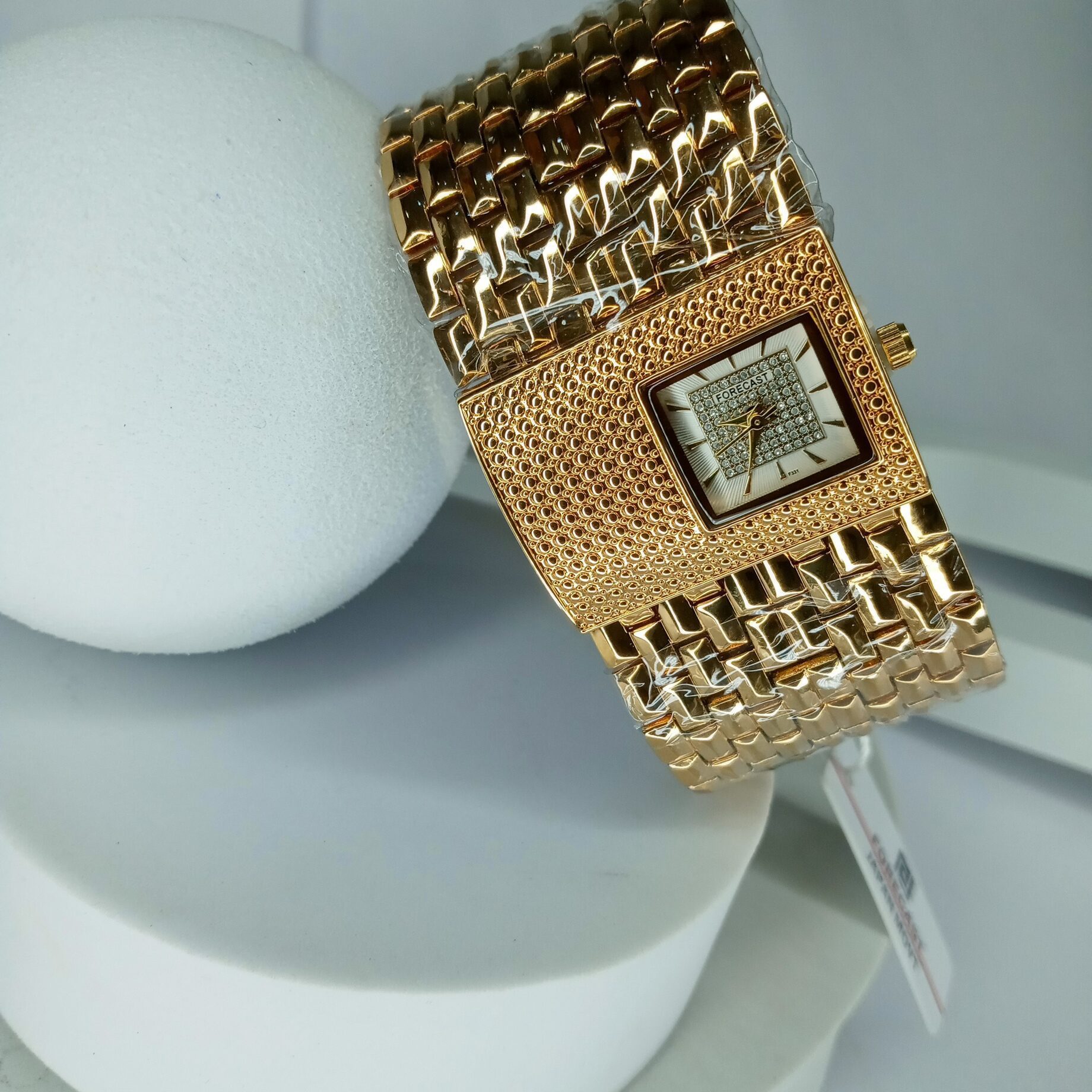 Forecast Women's Gold Rectangular Diamond-Studded Chain Watch