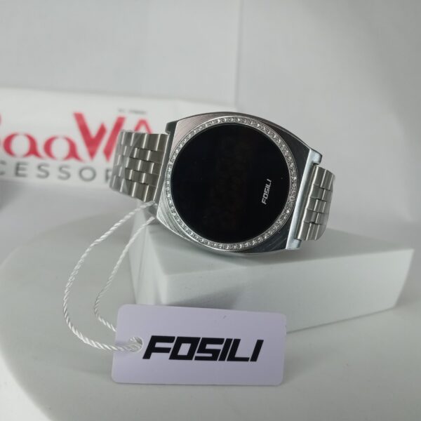 Fosili G0289 Unisex Silver Digital Touchscreen Watch with Crystal Bezel  Stainless Steel Band