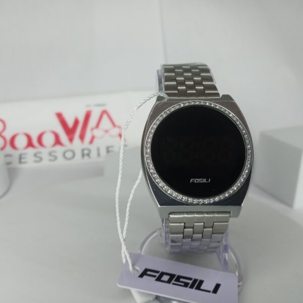 Fosili G0289 Unisex Silver Digital Touchscreen Watch with Crystal Bezel  Stainless Steel Band