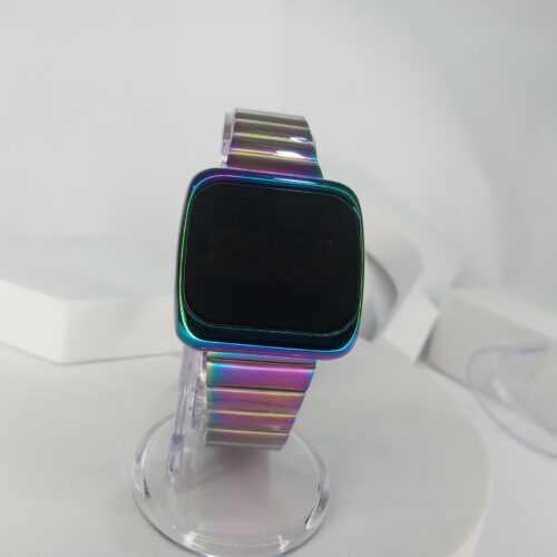 Designer Iridescent Digital Touchscreen Smartwatch with Metal Band