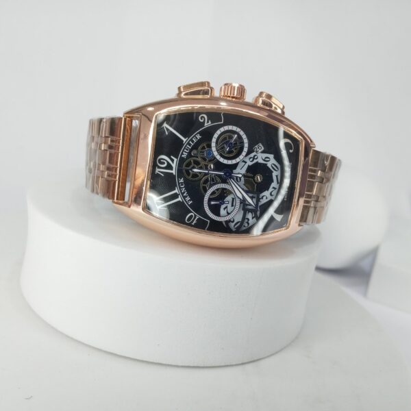 Franck Muller Tonneau Chronograph Men's Watch with Black Dial  Stainless Steel Band