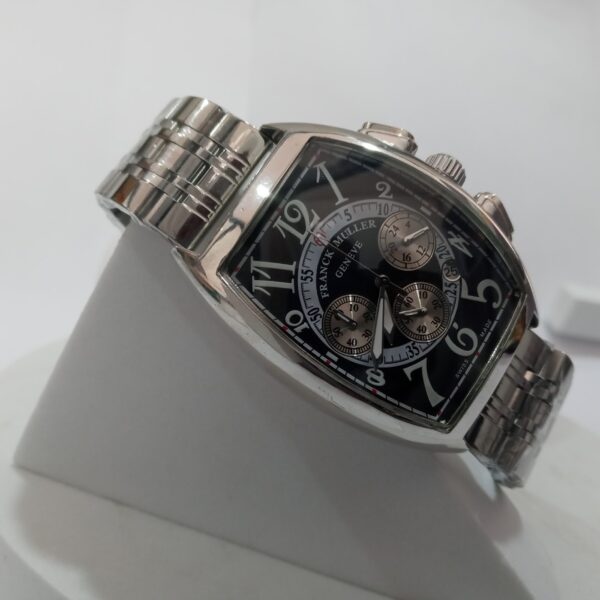 Franck Muller Tonneau Chronograph Men's Watch with Black Dial  Stainless Steel Band