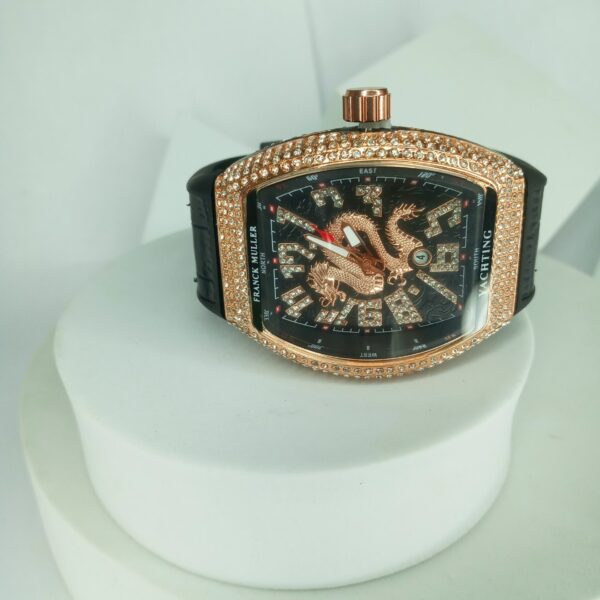 Franck Muller Yachting Rose Gold Dragon Iced Out Men's Tonneau Watch