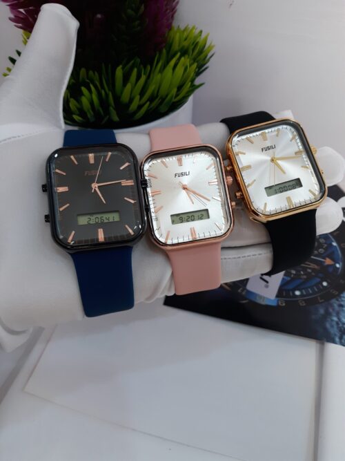 Fusili G0375 Unisex Square Analog-Digital Rubber Strap Watch