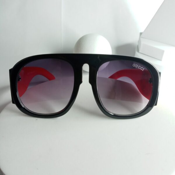 Gucci Black Frame Red Arm Shield Sunglasses with Purple Gradient Lenses