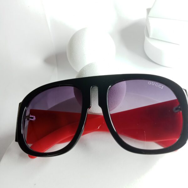 Gucci Black Frame Red Arm Shield Sunglasses with Purple Gradient Lenses