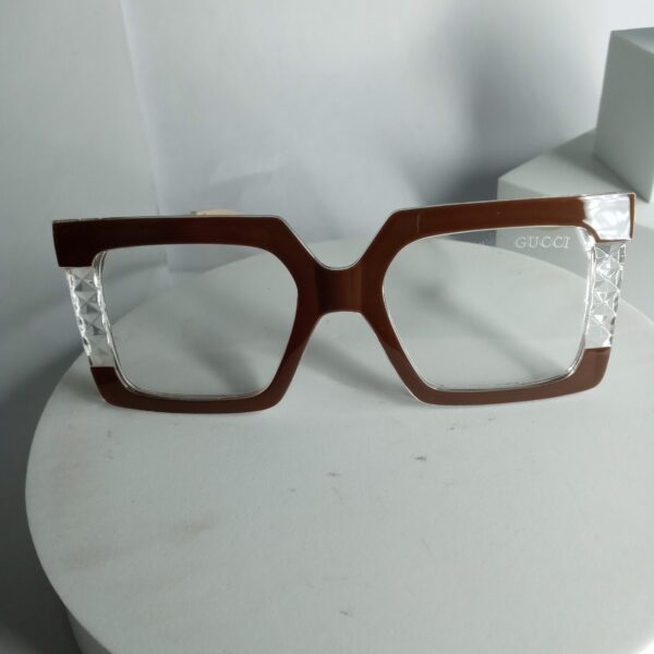 Gucci Unisex Brown Oversized Square Frame Glasses with Textured Temples