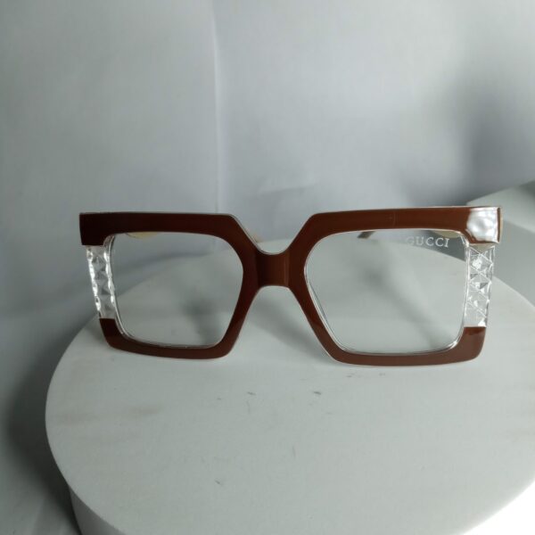 Gucci Unisex Brown Oversized Square Frame Glasses with Textured Temples