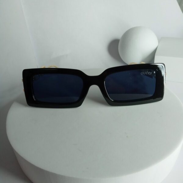 Gucci Rectangular Black Sunglasses with Gold Chain Link Detail GU82