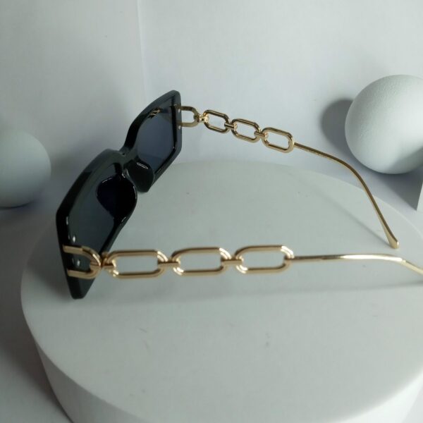 Gucci Rectangular Black Sunglasses with Gold Chain Link Detail GU82