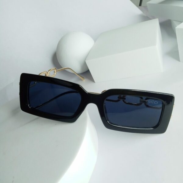 Gucci Rectangular Black Sunglasses with Gold Chain Link Detail GU82