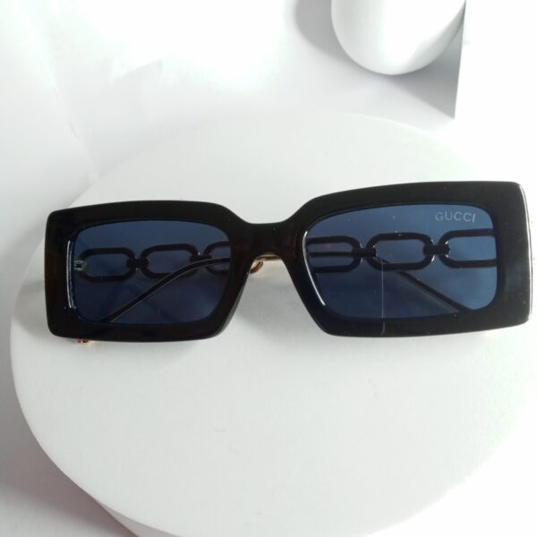 Gucci Rectangular Black Sunglasses with Gold Chain Link Detail GU82
