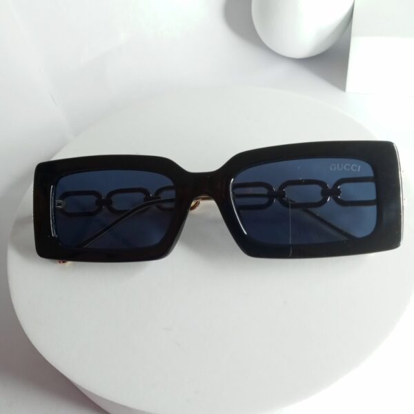 Gucci Rectangular Black Sunglasses with Gold Chain Link Detail GU82