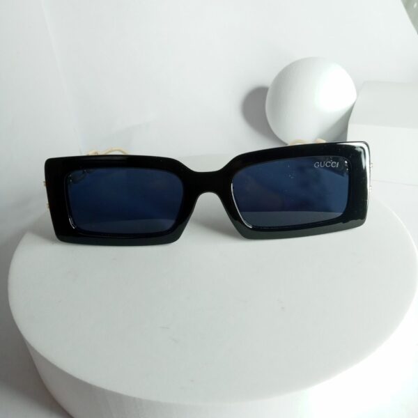 Gucci Rectangular Black Sunglasses with Gold Chain Link Detail GU82
