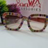 Designer Colorful Stone Embellished Square Fashion Glasses