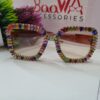 Designer Colorful Stone Embellished Square Fashion Glasses