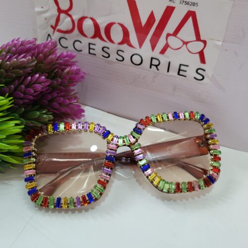Designer Colorful Stone Embellished Square Fashion Glasses