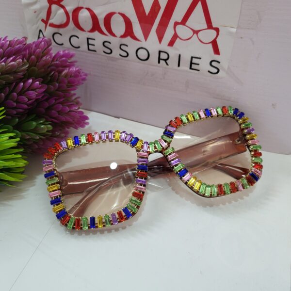 Designer Colorful Stone Embellished Square Fashion Glasses