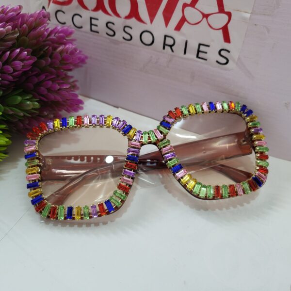 Designer Colorful Stone Embellished Square Fashion Glasses