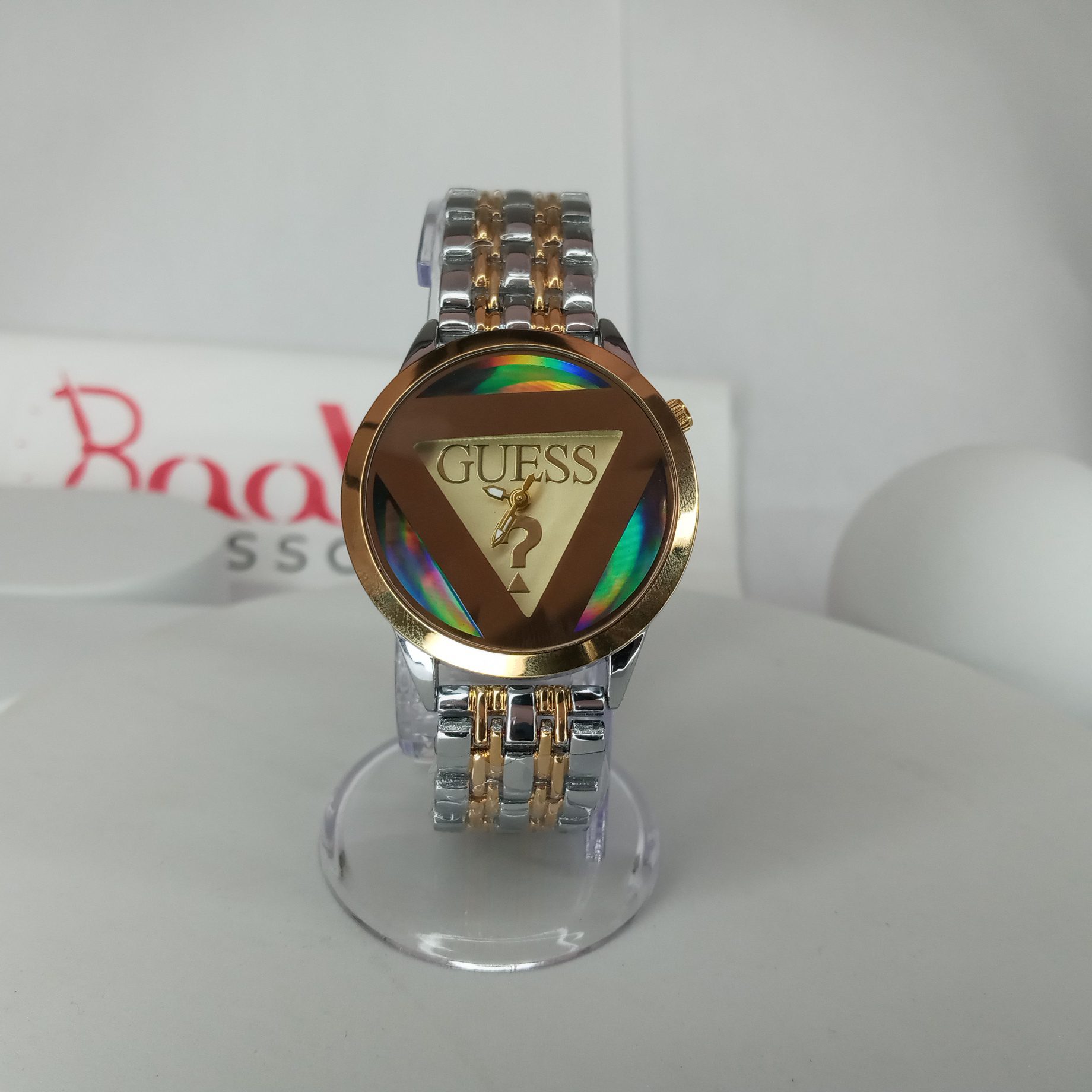 Guess Two-Tone Gold Silver Women's Chain Watch with Holographic Dial