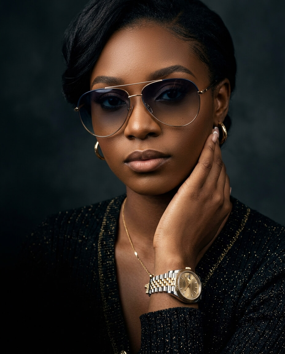 Lady wearing glasses and watch - Home