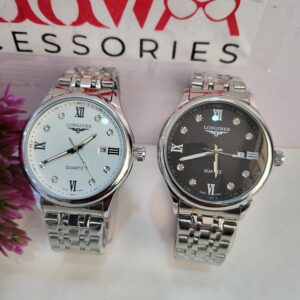 Longines Quartz Stainless Steel Couple Watches - Black White Dials