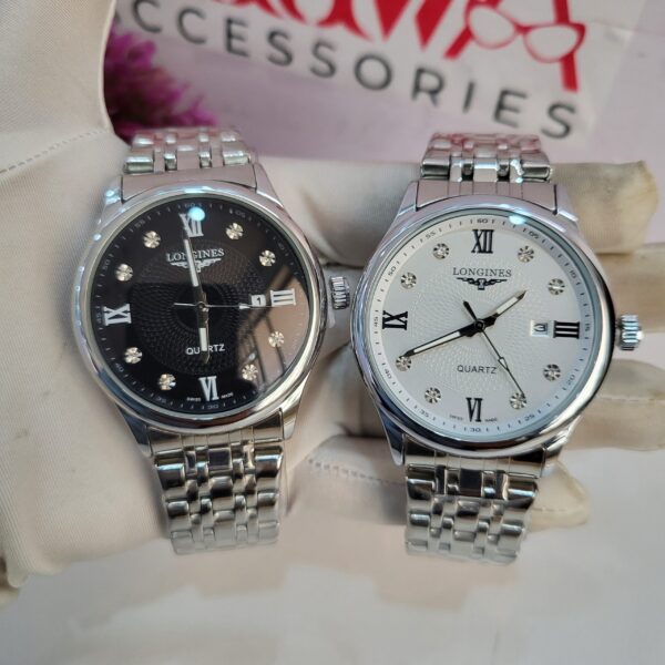 Longines Quartz Stainless Steel Couple Watches - Black  White Dials
