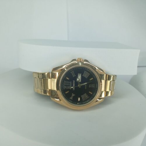 Lookworld Men's Classic Gold Stainless Steel Quartz Watch with Black Dial  Date