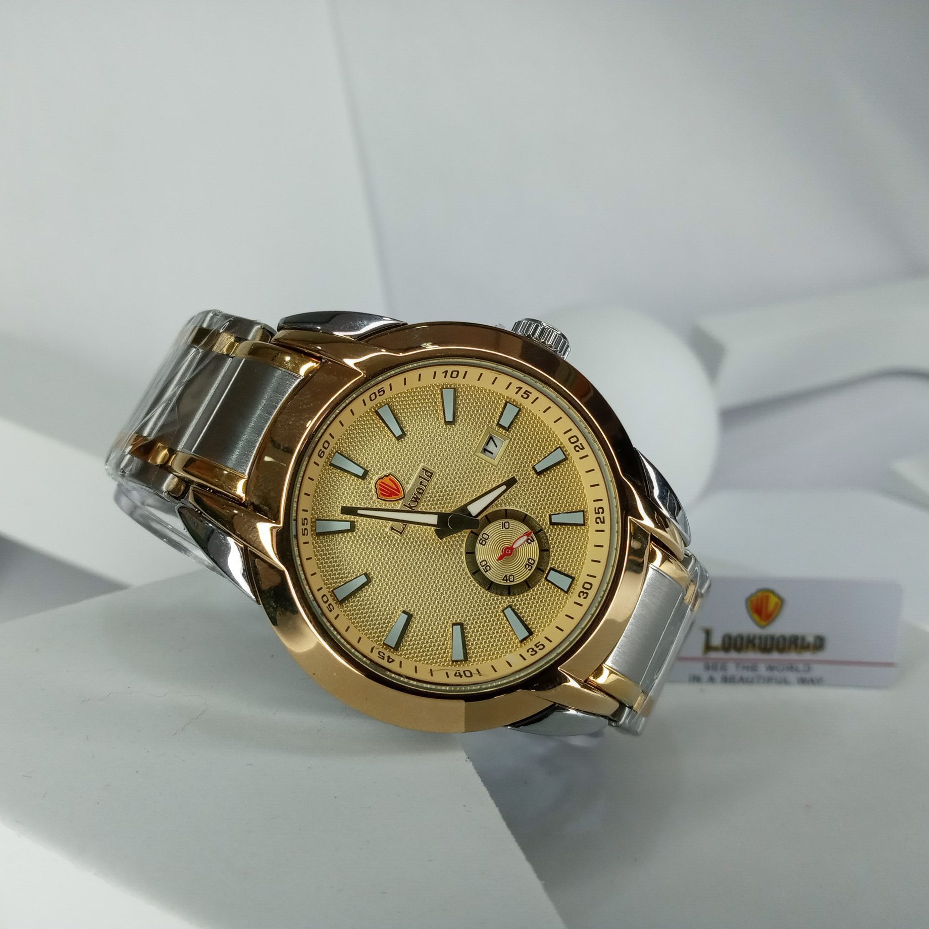 Lookworld A341 Men's Two-Tone Gold Silver Stainless Steel Analog Watch with Date