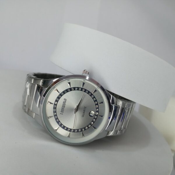 Lookworld A355 Men's Silver Stainless Steel Quartz Watch with Date  Rhinestone Accents