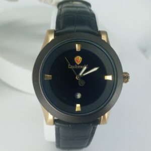 Lookworld A388 Men's Gold Accent Black Dial Leather Watch with Date