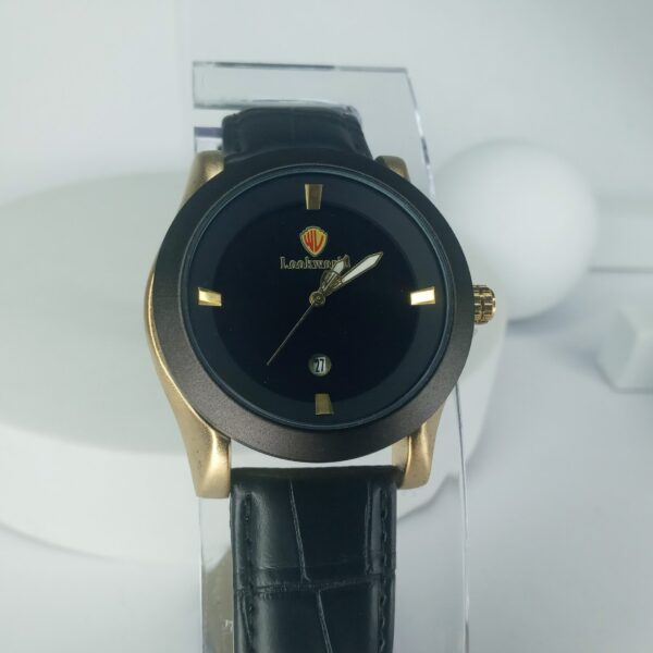 Lookworld A388 Men's Gold Accent Black Dial Leather Watch with Date