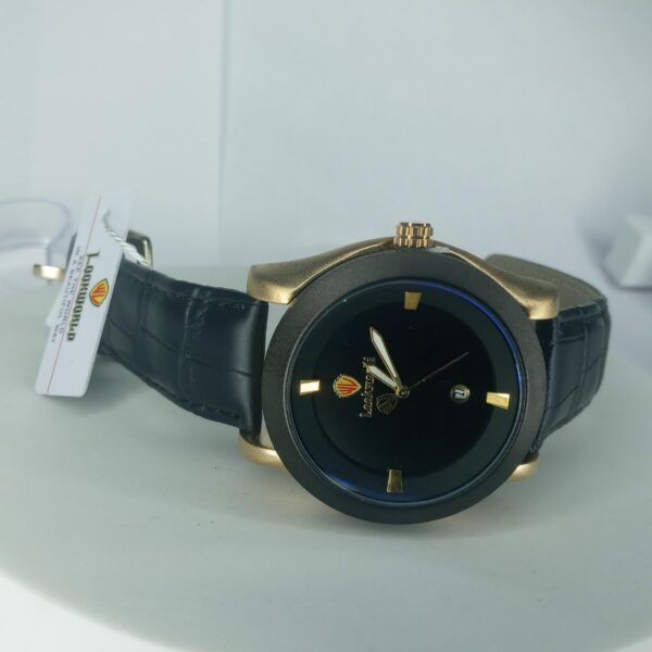 Lookworld A388 Men's Gold Accent Black Dial Leather Watch with Date