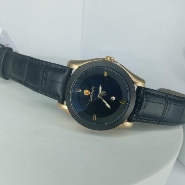 Lookworld A388 Men's Gold Accent Black Dial Leather Watch with Date