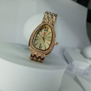 Lookworld Gold-Plated Women's Oval Quartz Watch with Diamond Accents