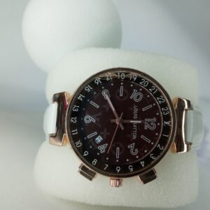 Louis Vuitton Women's Rose Gold Brown Dial White Leather Analog Quartz Watch