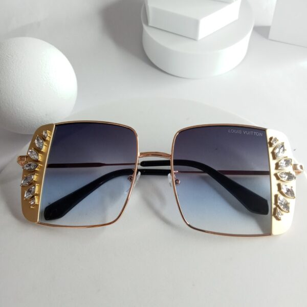 Louis Vuitton Gold Rectangle Sunglasses with Rhinestone Sides  Gradient Lenses