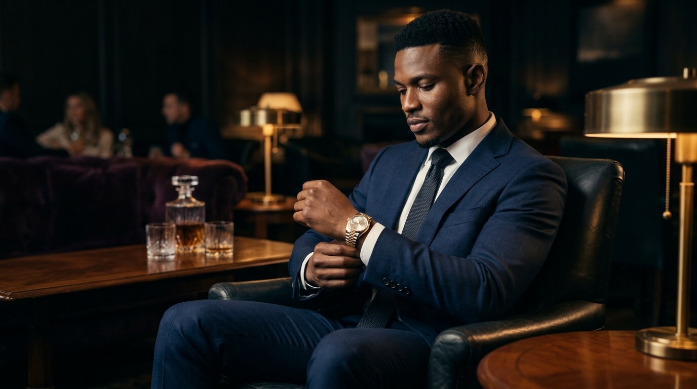 Man sitting wearing a watch and holding his sleeves - About Us