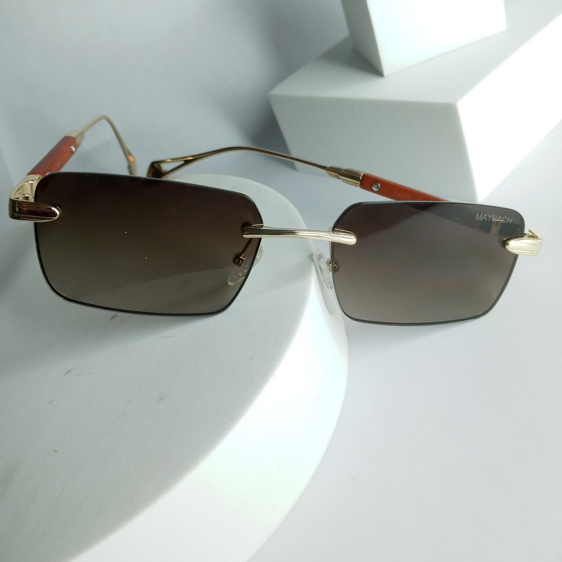Maybach MB325 Rimless Rectangle Sunglasses - Gold Brown