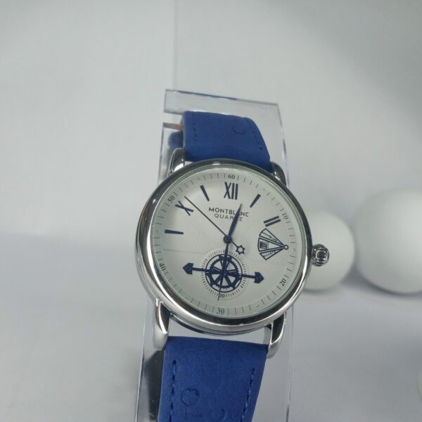 Montblanc Quartz Men's Silver Watch with Blue Leather Strap