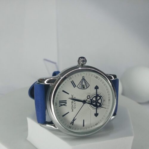 Montblanc Quartz Men's Silver Watch with Blue Leather Strap