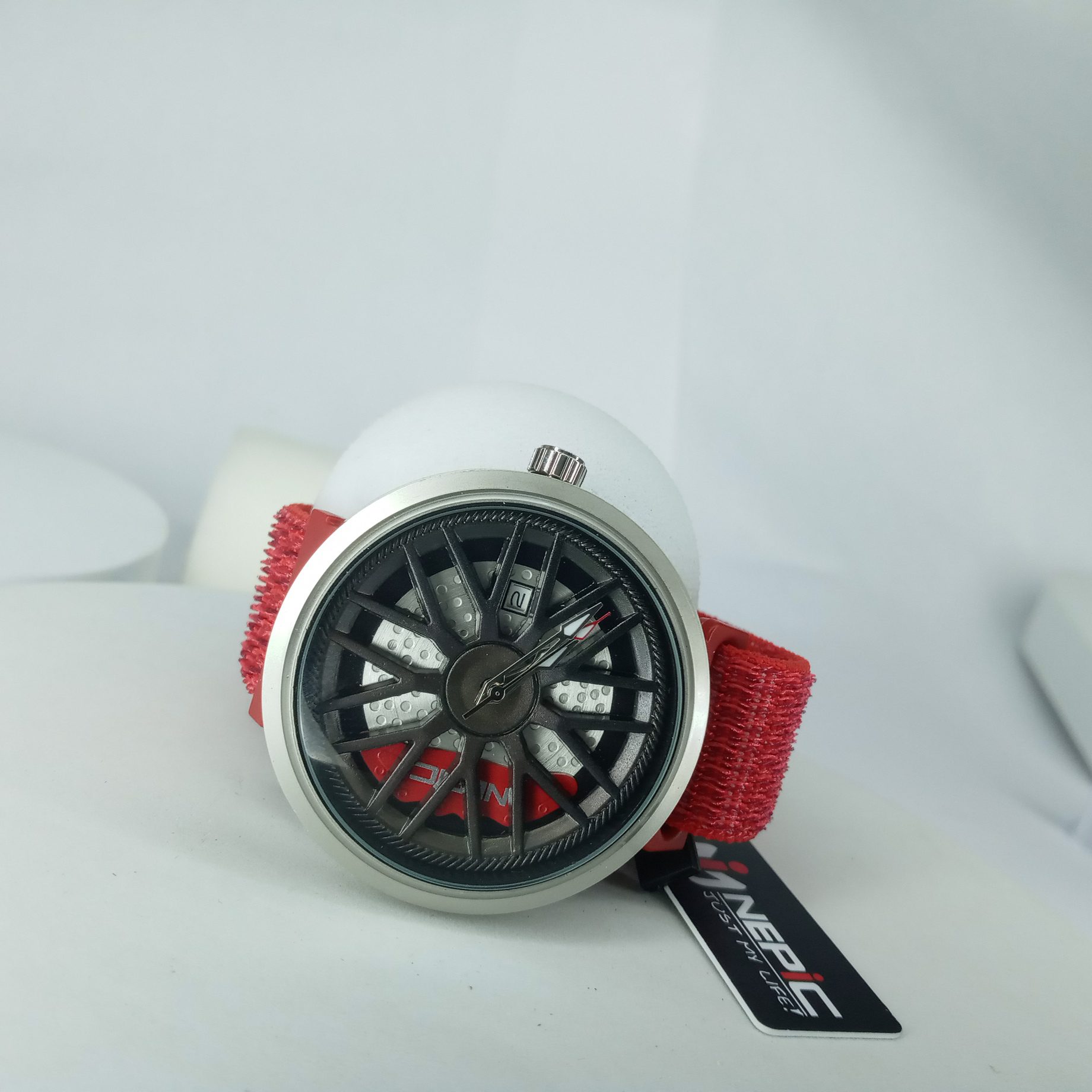 Nepic Men's Sporty Wheel Rim Quartz Watch with Red Fabric Strap