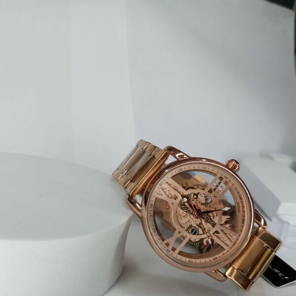 Nepic Gold Skeleton Automatic Men's Stainless Steel Chain Watch