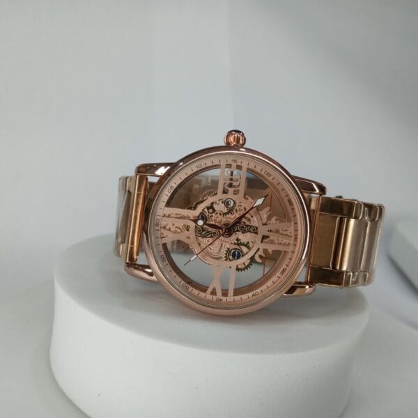 Nepic Gold Skeleton Automatic Men's Stainless Steel Chain Watch