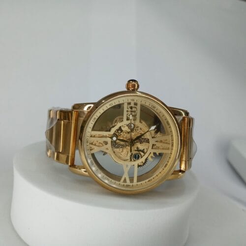 Nepic Gold Skeleton Automatic Men's Stainless Steel Chain Watch