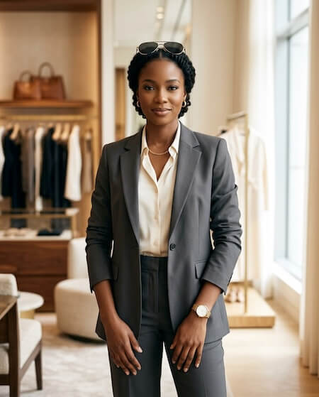 Nigerian woman standing in her office iwth watch on her hand - About Us
