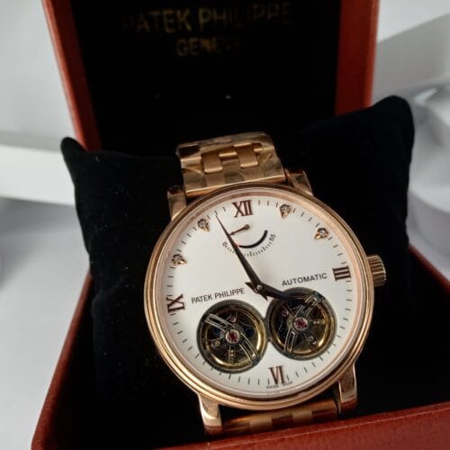 Patek Philippe Rose Gold Automatic Tourbillon Men's Watch with Diamond Markers