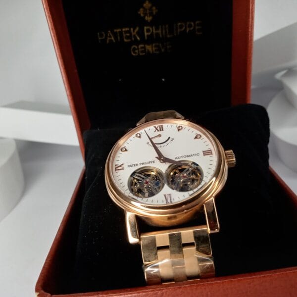 Patek Philippe Rose Gold Automatic Tourbillon Men's Watch with Diamond Markers