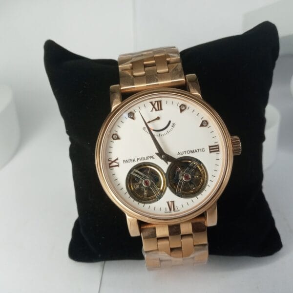 Patek Philippe Rose Gold Automatic Tourbillon Men's Watch with Diamond Markers